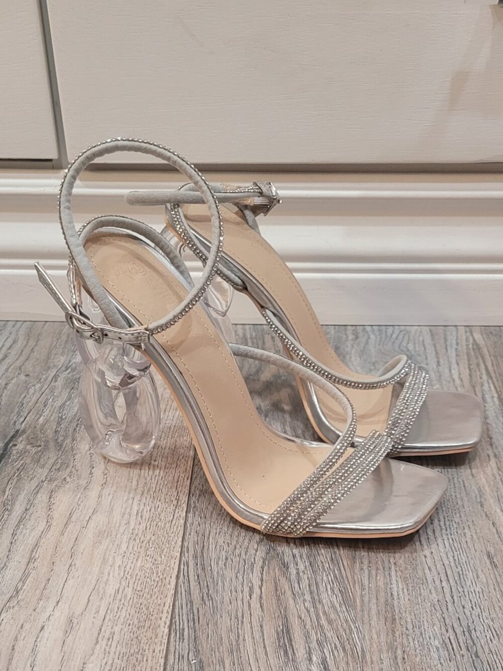 Strappy, clear heels